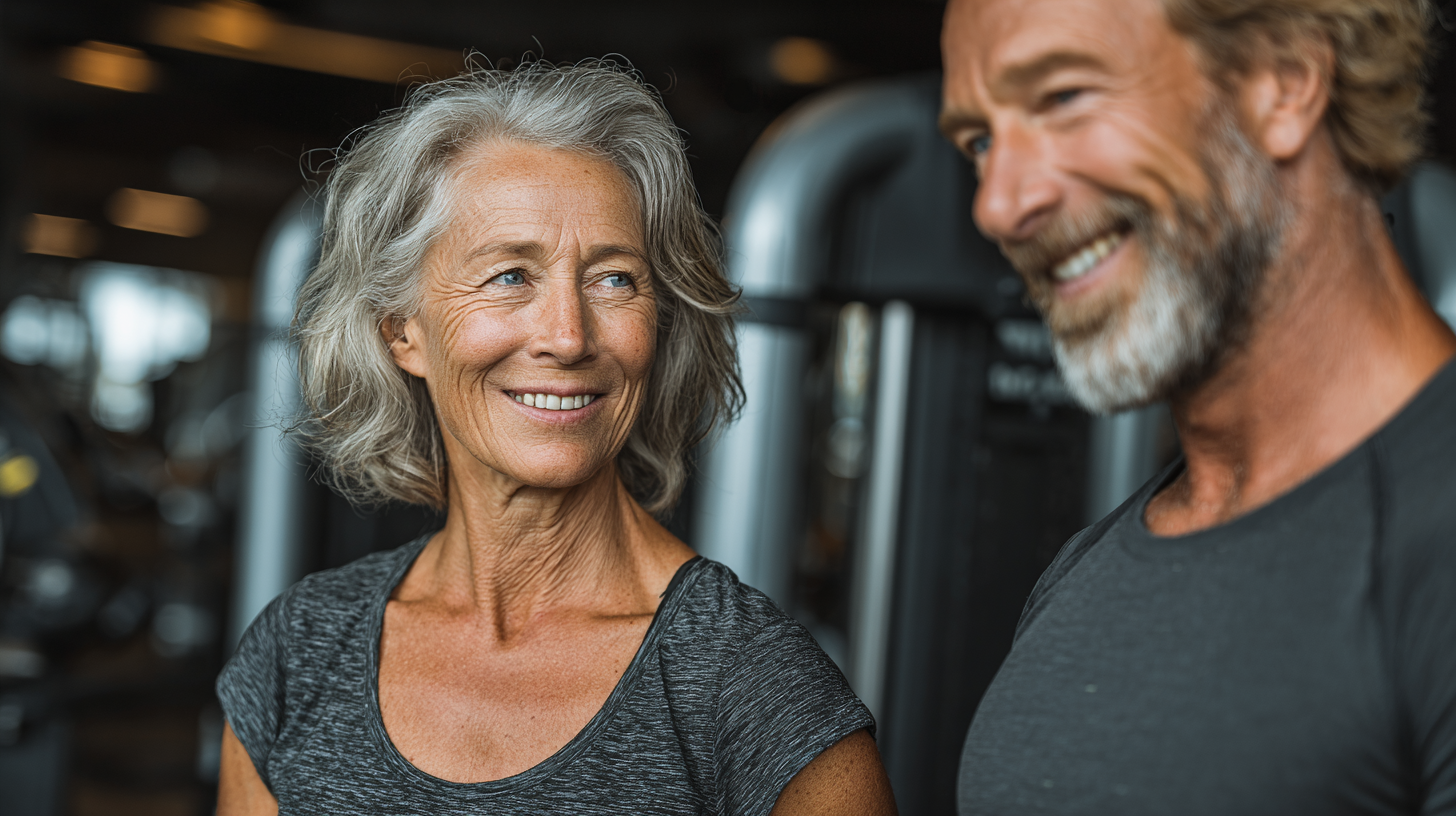 Grup divers de adulți maturi zâmbind după o sesiune de fitness în grup